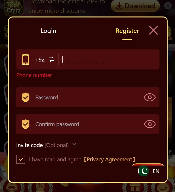 register into E7777 Game for free